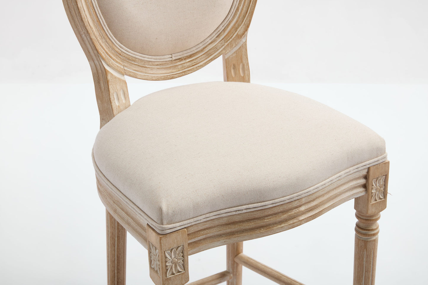 French Country 26in Bar Chairs set of 2, beige seats, carved wood legs HouseOfZazla on Tampa Home & Garden Store
