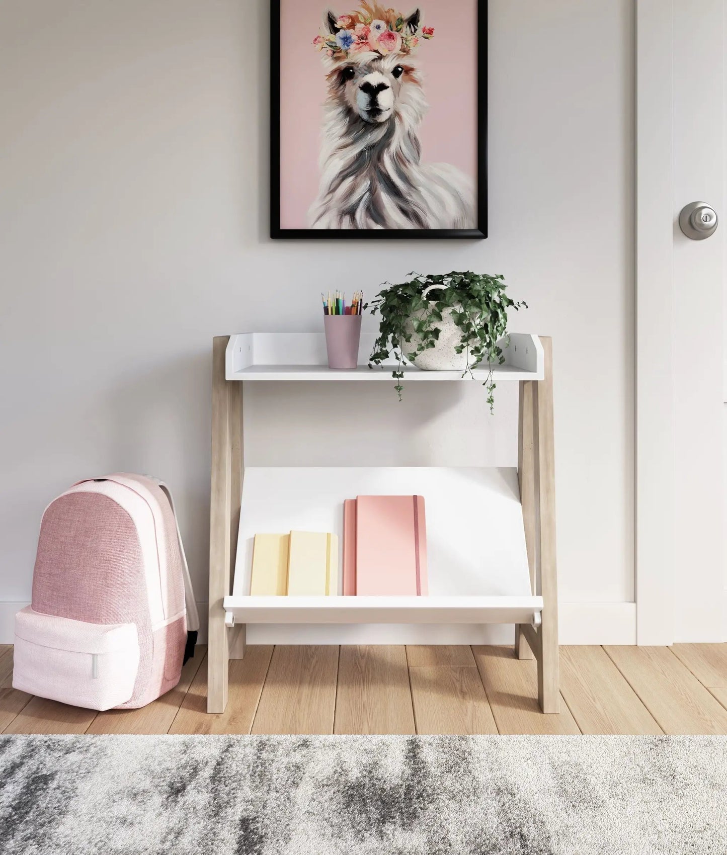 Blariden Small Bookcase in White and Tan