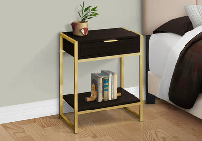 Accent Side Table dark walnut top with gold metal frame storage drawer by Unique Piece Furniture on Tampa Home & Garden Store