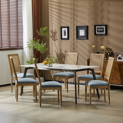 French Country dining chair with cane back and upholstered blue seat, set of six on Tampa Home & Garden Store