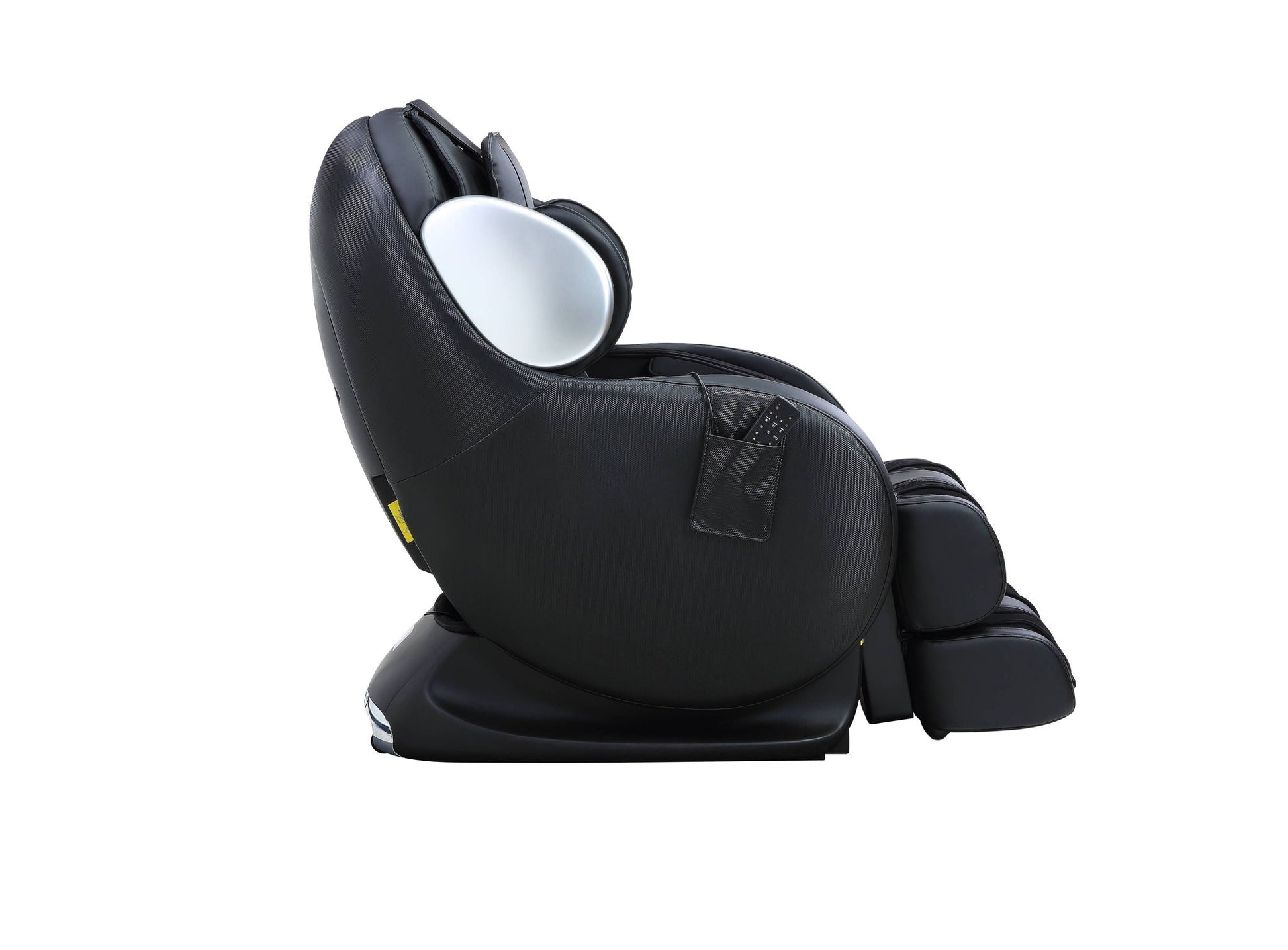Massage chair Pacari Synthetic Power 2D by HouseOfZazla, black leather with silver headrest on Tampa Home & Garden Store