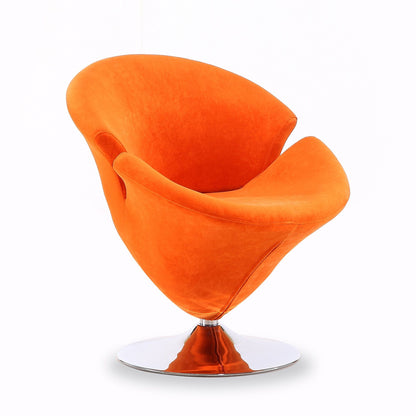 Tulip Swivel Lounge Chair orange fabric upholstery with chrome pedestal base on Tampa Home & Garden Store