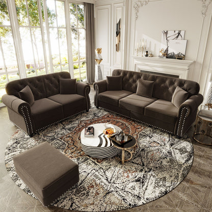 Upholstered Sofa Set with Nailhead and Pillows