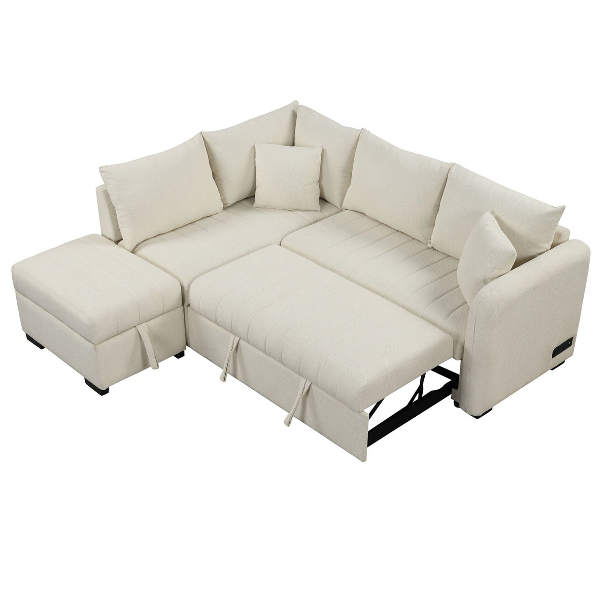 L-shaped sleeper sectional in cream with movable storage ottoman on Tampa Home & Garden Store