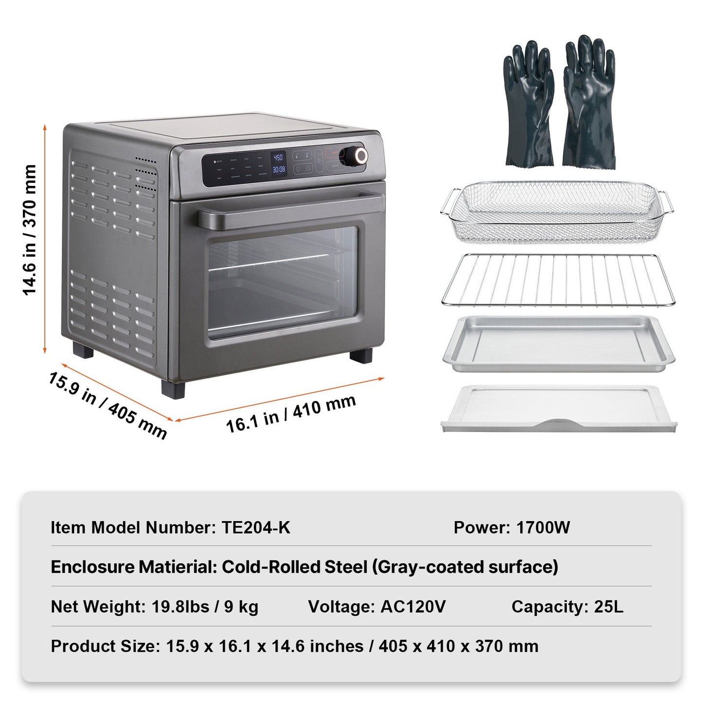 HouseOfZazla 12-in-1 Air Fryer Toaster Oven, stainless steel 25L, 1700W with mitts on Tampa Home & Garden Store