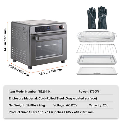 HouseOfZazla 12-in-1 Air Fryer Toaster Oven, stainless steel 25L, 1700W with mitts on Tampa Home & Garden Store