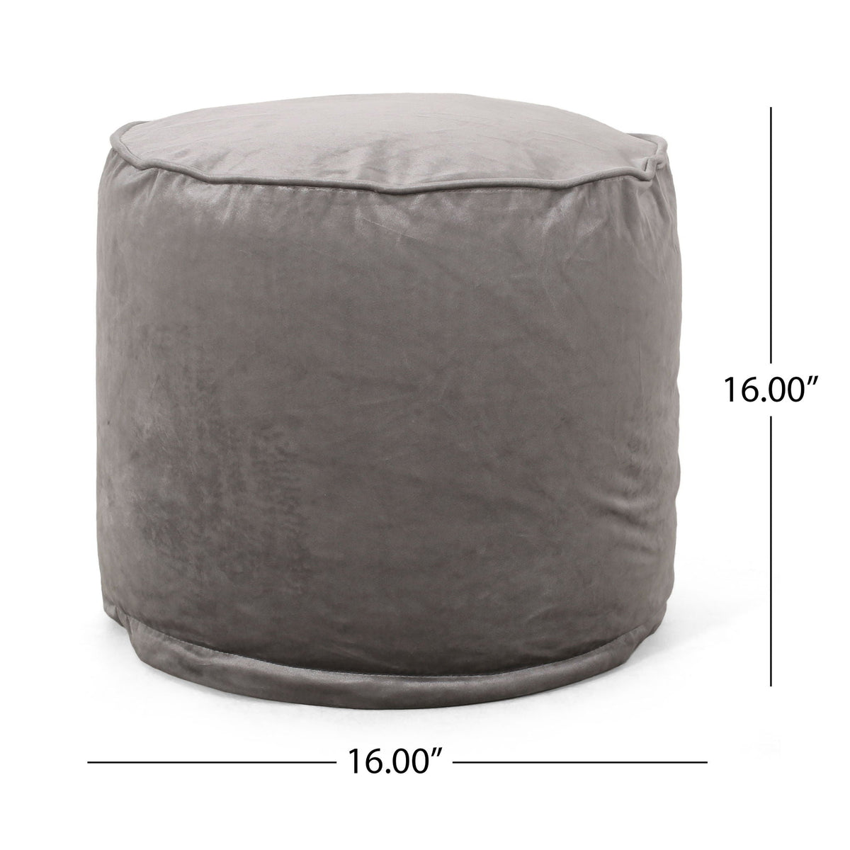 Cylinder pouf ottoman gray fabric with polystyrene bead filling on Tampa Home & Garden Store