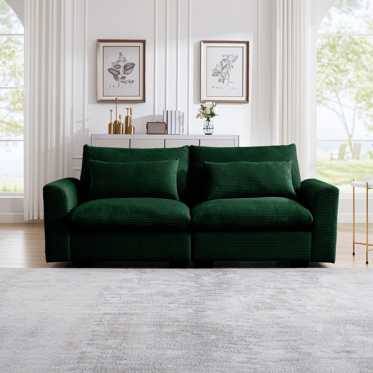 Modern and Soft Two Seater Corduroy Fabric Sofa