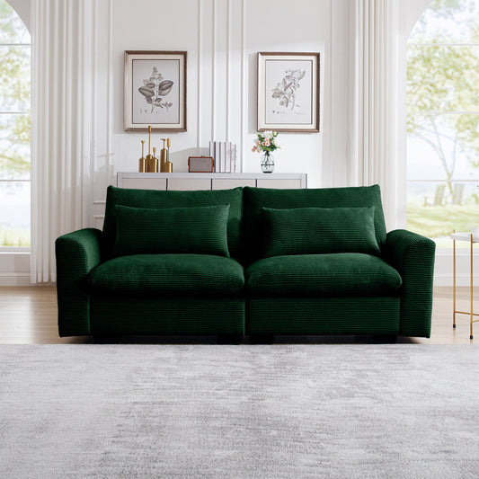 Modern 2 Seater Corduroy Fabric Sofa in deep green with plush cushions by HouseOfZazla on Tampa Home & Garden Store