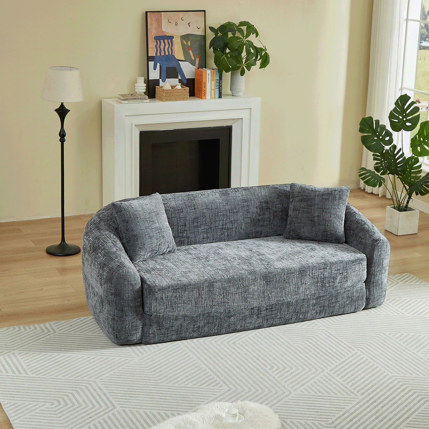 Chenille Curved Convertible Sofa And Recliner