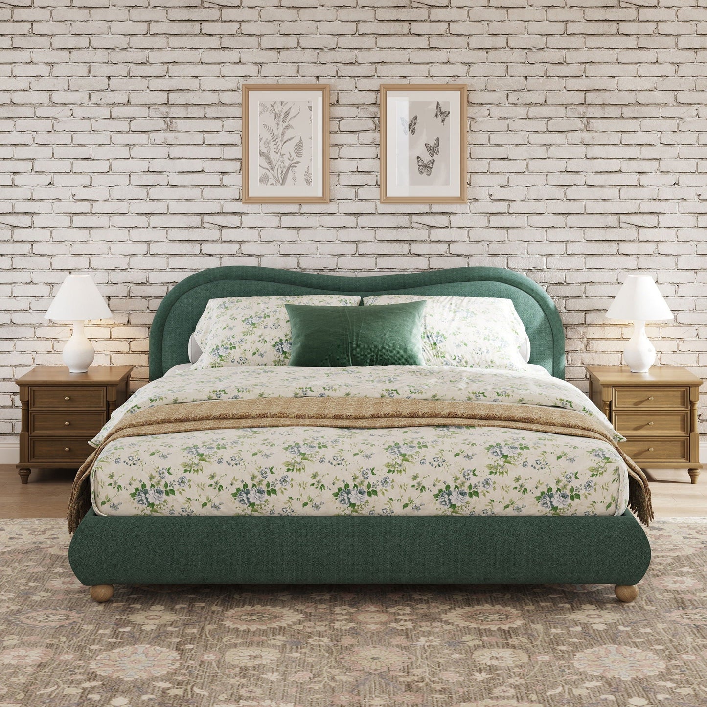 Upholstered Platform Bed with Curved Headboard