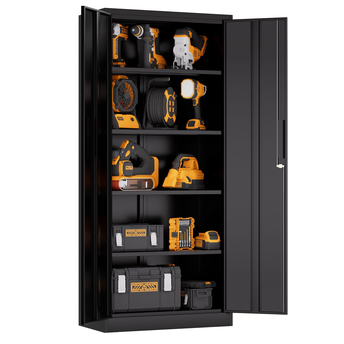Steel garage storage cabinet by HouseOfZazla with adjustable shelves and lock, black on Tampa Home & Garden Store