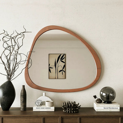Asymmetrical Wall Mirror with Wooden Frame