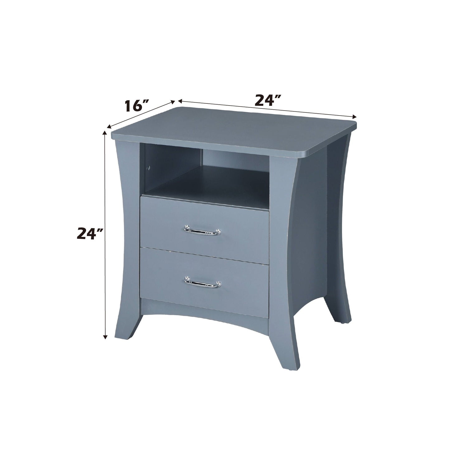 Colt Accent Table by HouseOfZazla, blue-gray nightstand with open shelf and two drawers on Tampa Home & Garden Store