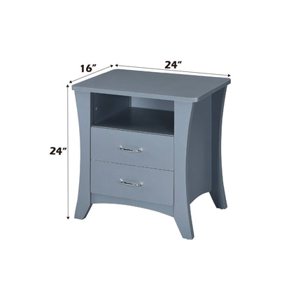 Colt Accent Table by HouseOfZazla, blue-gray nightstand with open shelf and two drawers on Tampa Home & Garden Store