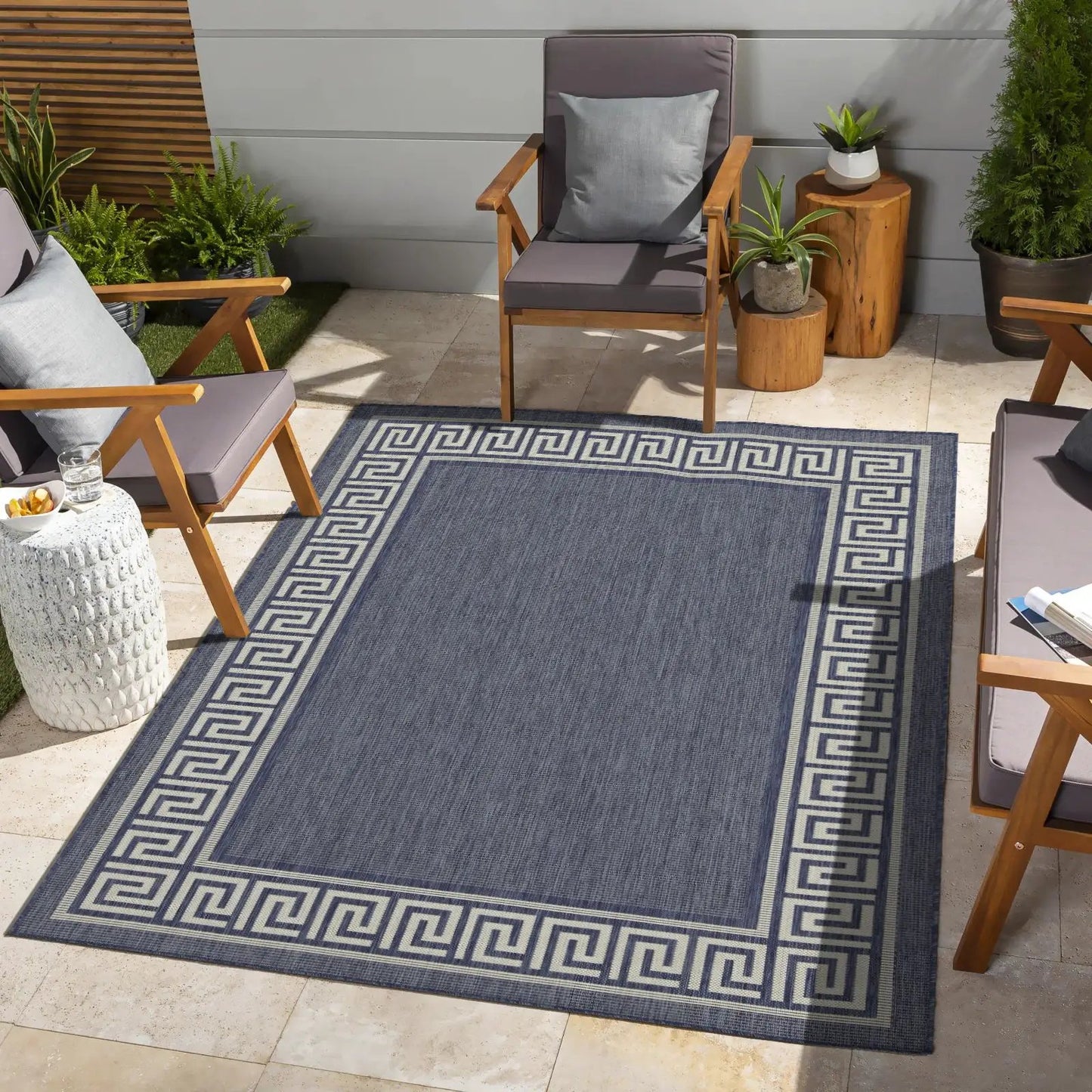 Sunshine polypropylene runner rug blue Greek key border Unique Piece Furniture on Tampa Home & Garden Store