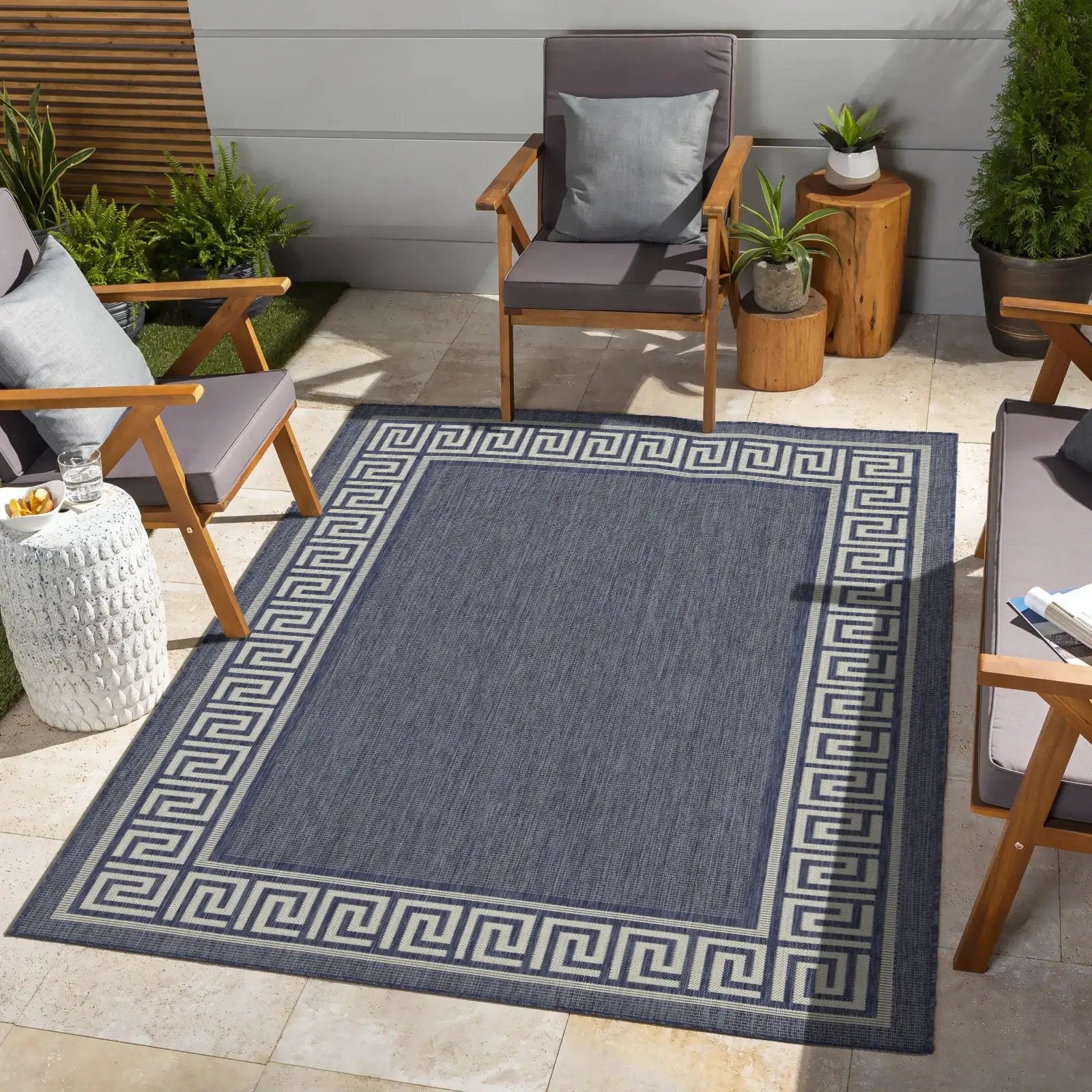 Sunshine polypropylene runner rug blue Greek key border Unique Piece Furniture on Tampa Home & Garden Store