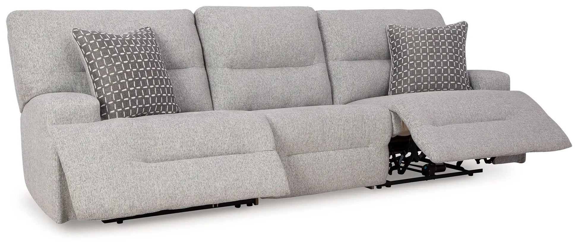 Acklen Place reclining sectional gray fabric with patterned pillows Unique Piece Furniture on Tampa Home & Garden Store