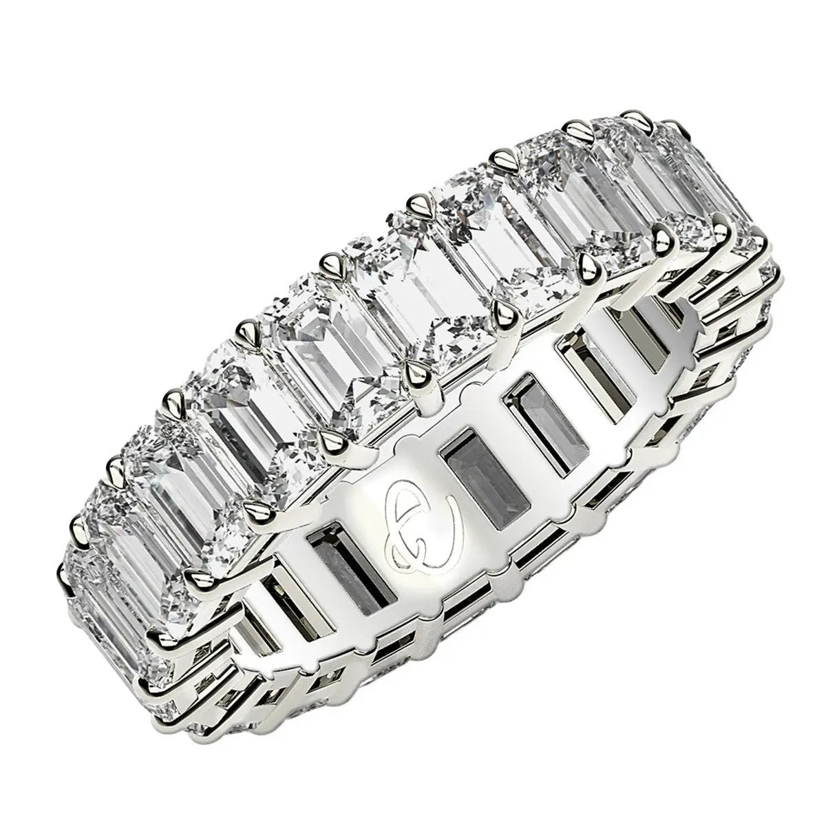 Emerald-cut lab-grown diamond eternity ring in 14k white gold; prong-set stones, Bids.com on Tampa Home & Garden Store