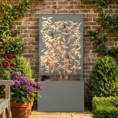 Gray Metal Leaf Cutout Outdoor Fountain with Led