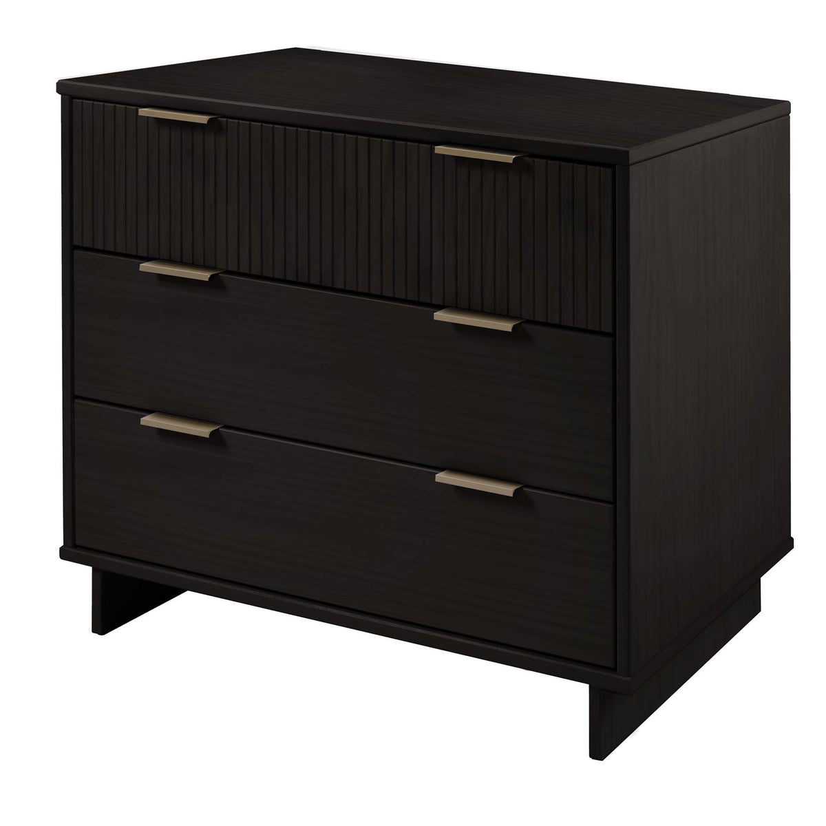 Solid Wood 3-Drawer Dresser with Ribbed Fronts, dark espresso finish, brass handles on Tampa Home & Garden Store