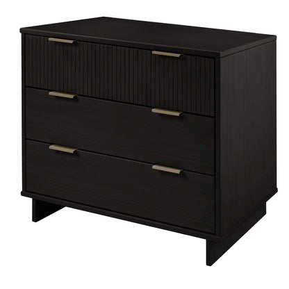 Solid Wood 3-Drawer Dresser with Ribbed Fronts, dark espresso finish, brass handles on Tampa Home & Garden Store