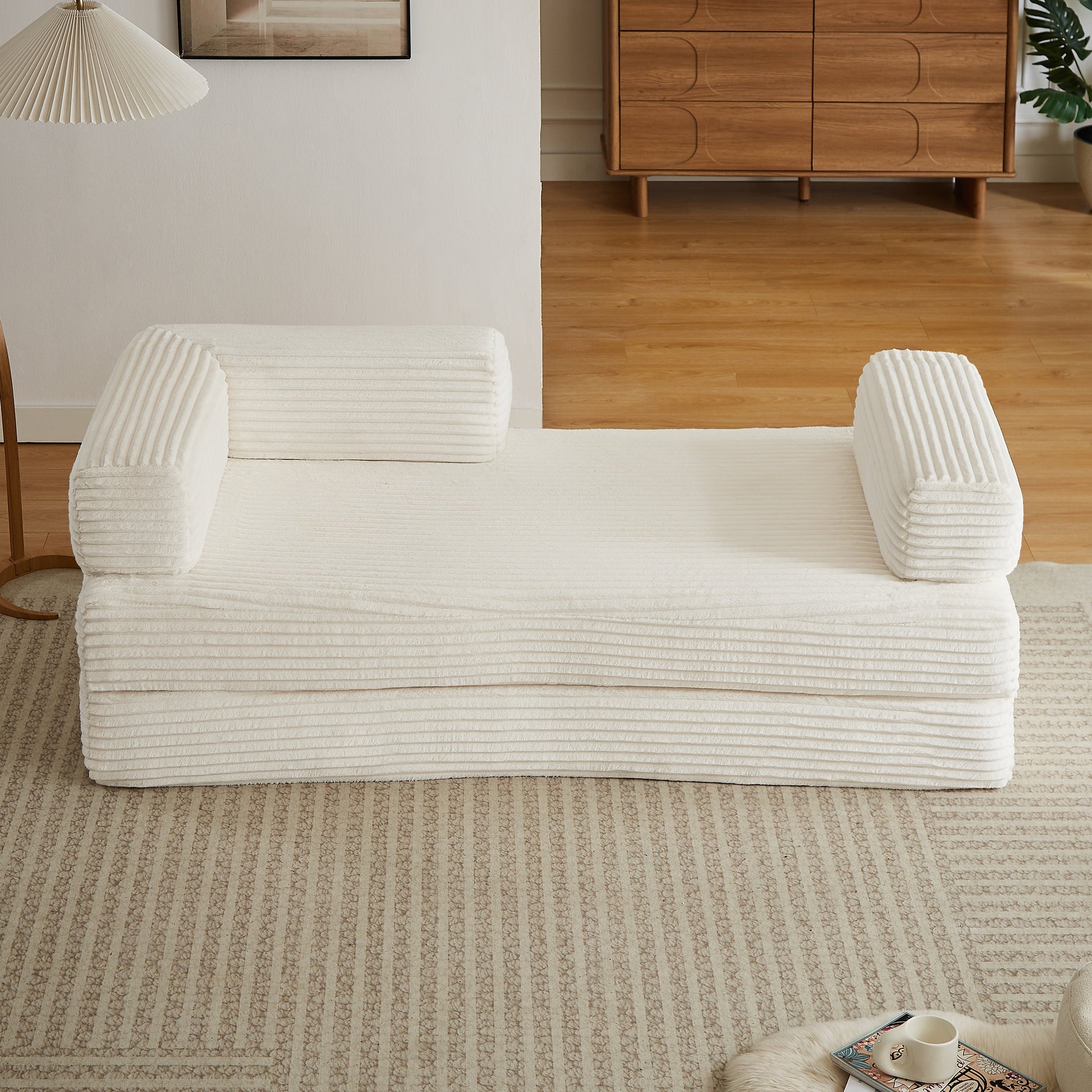 Loveseat Sofa white ribbed fabric oversized modern modular by HouseOfZazla on Tampa Home & Garden Store