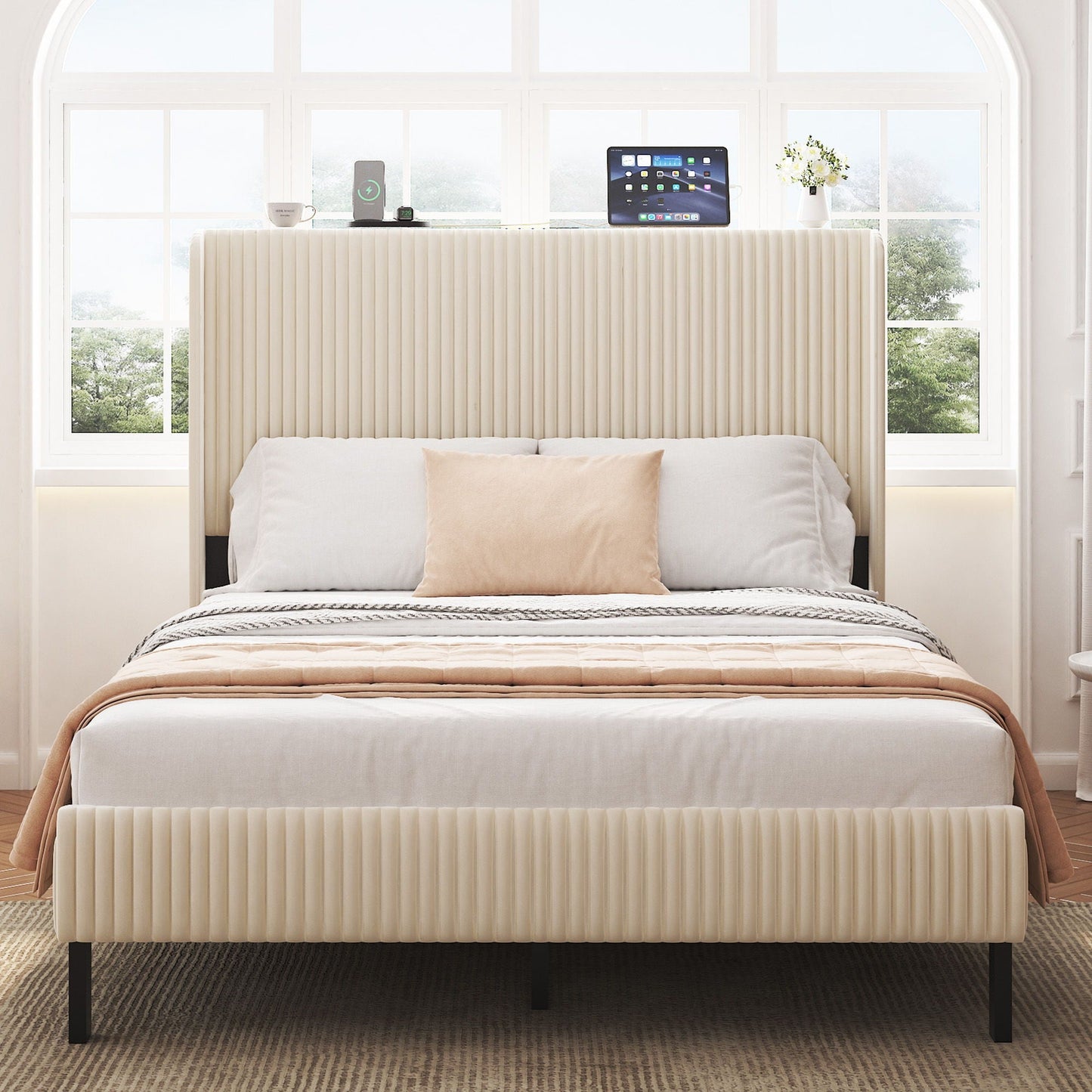 Platform Bed with Metal Frame and Charging