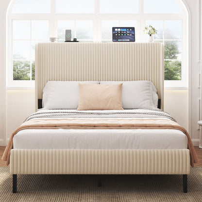 Platform Bed with Metal Frame and Charging