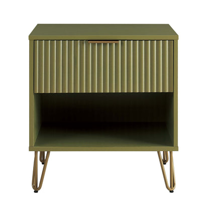 Modern nightstand with fluted drawer front and gold handles in olive green by HouseOfZazla on Tampa Home & Garden Store