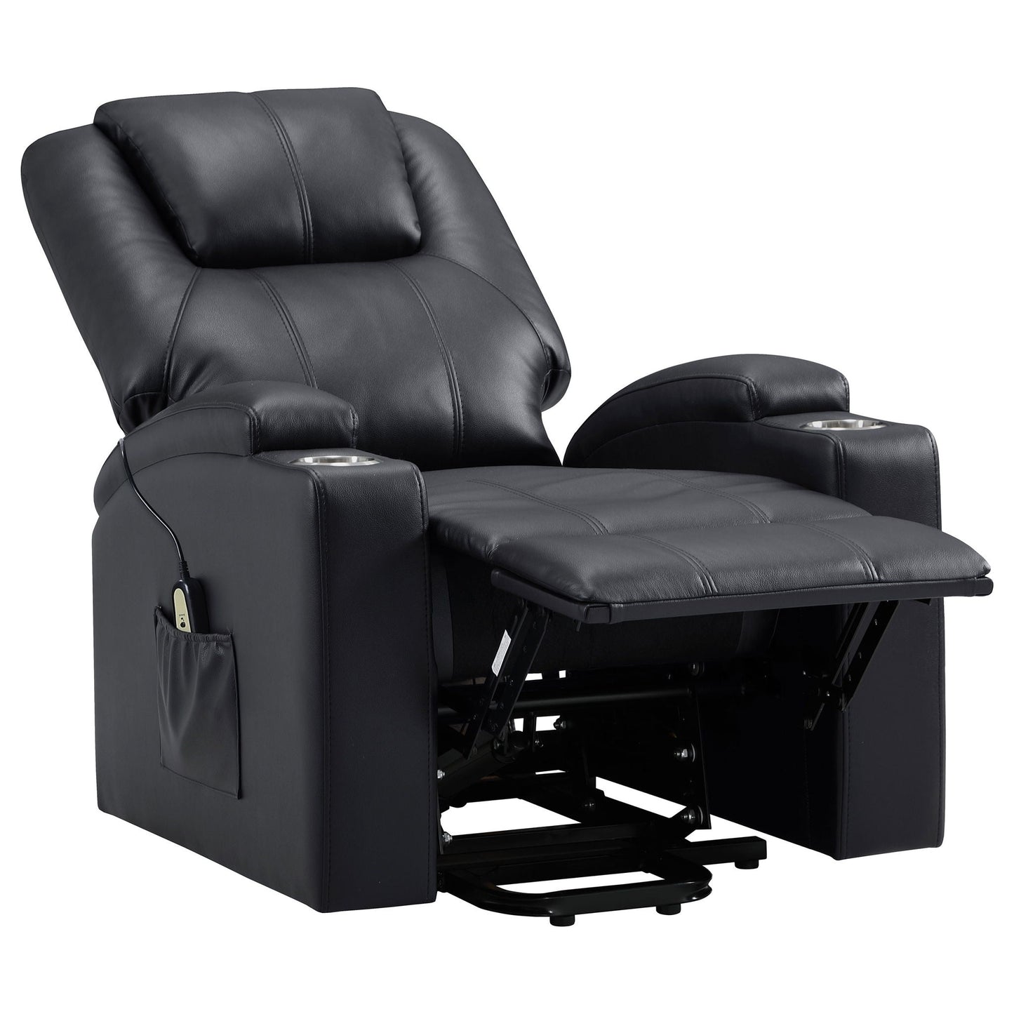 Macklin power lift massage recliner with heat and dual cupholders, black leather upholstery by HouseOfZazla on Tampa Home & Garden Store
