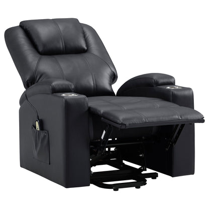 Macklin power lift massage recliner with heat and dual cupholders, black leather upholstery by HouseOfZazla on Tampa Home & Garden Store