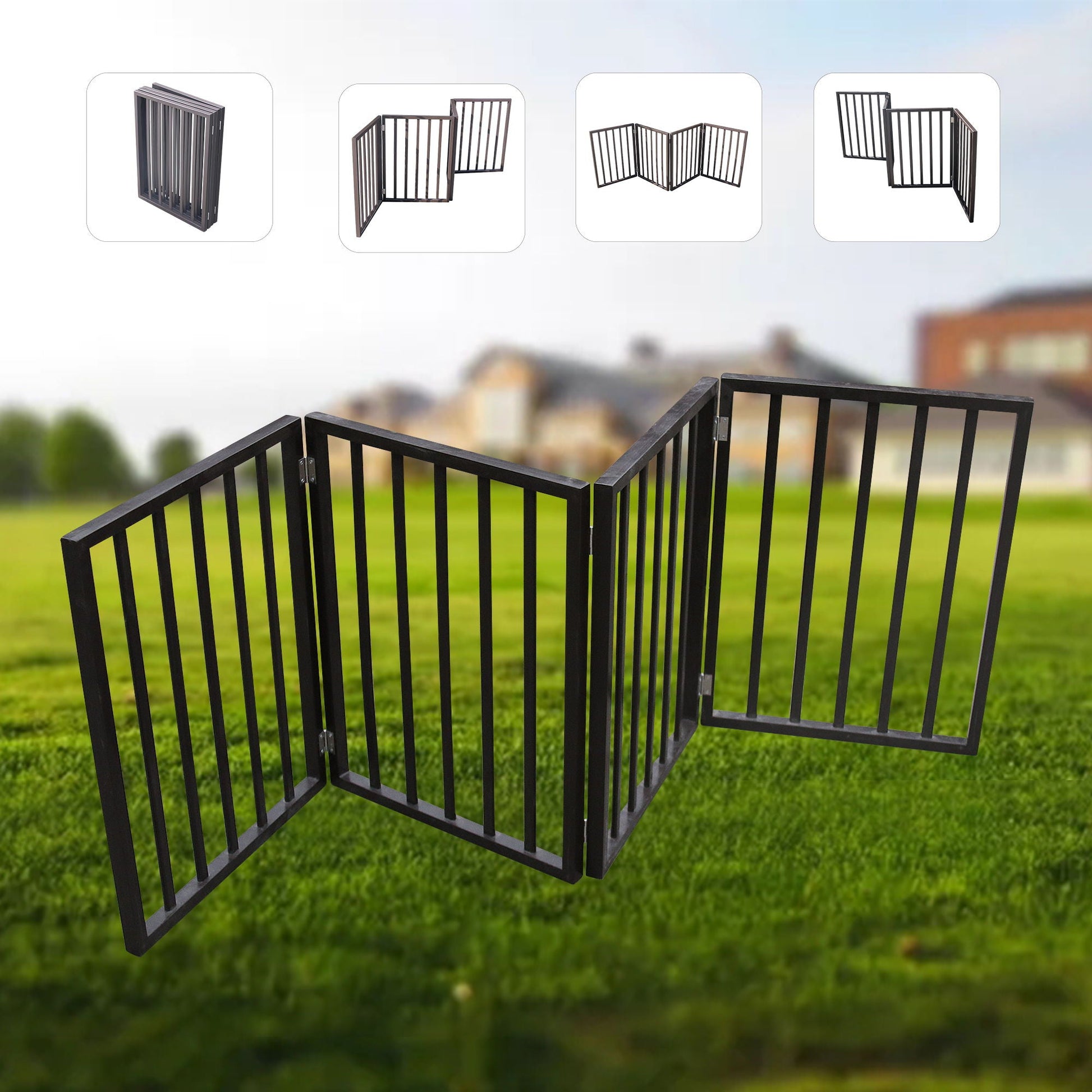 Pet gate 4-panel dark brown folding freestanding barrier by HouseOfZazla for doorways and stairs on Tampa Home & Garden Store