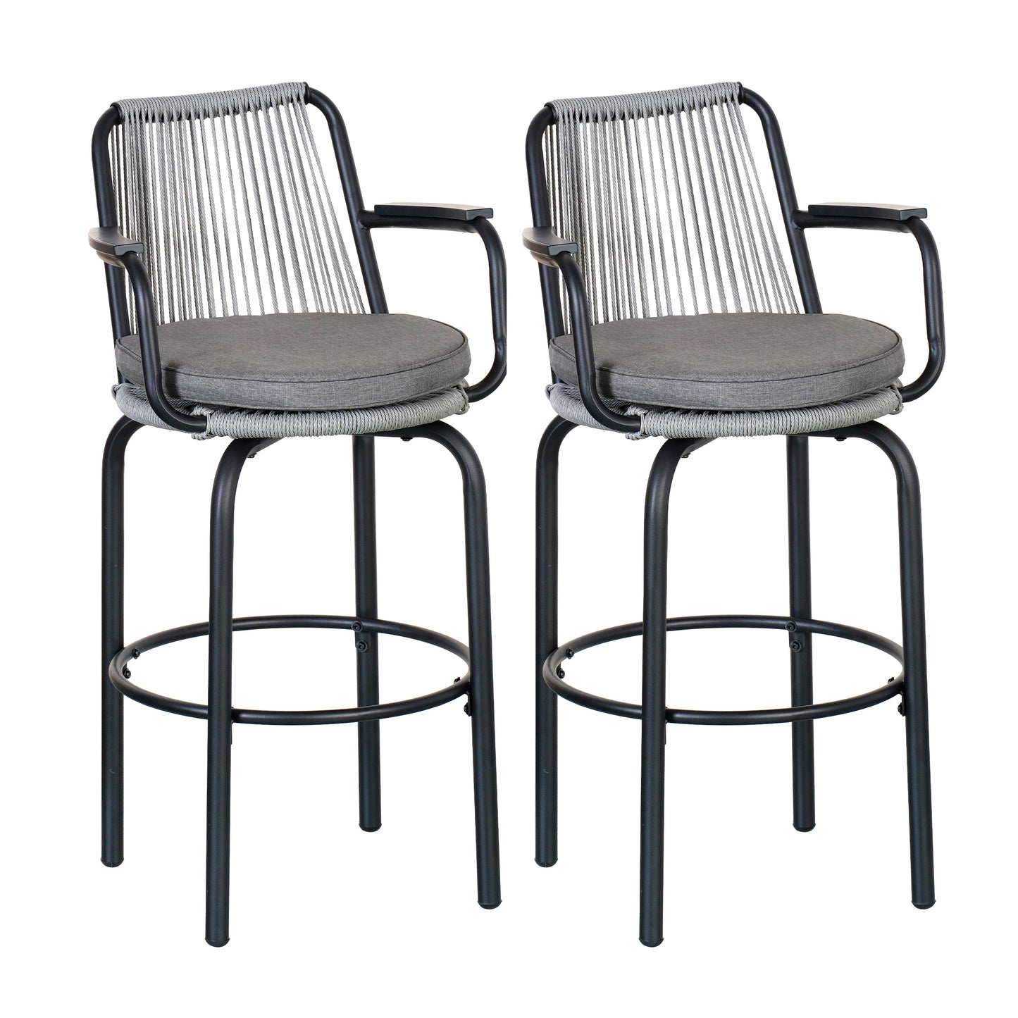 Outdoor Patio Bar Stools Set of 2 Woven Rattan