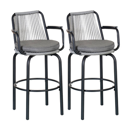 Outdoor Patio Bar Stools Set of 2 Woven Rattan