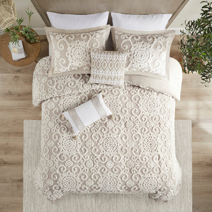 Cotton Comforter Mini Set Taupe King with textured embroidery and shams HouseOfZazla on Tampa Home & Garden Store