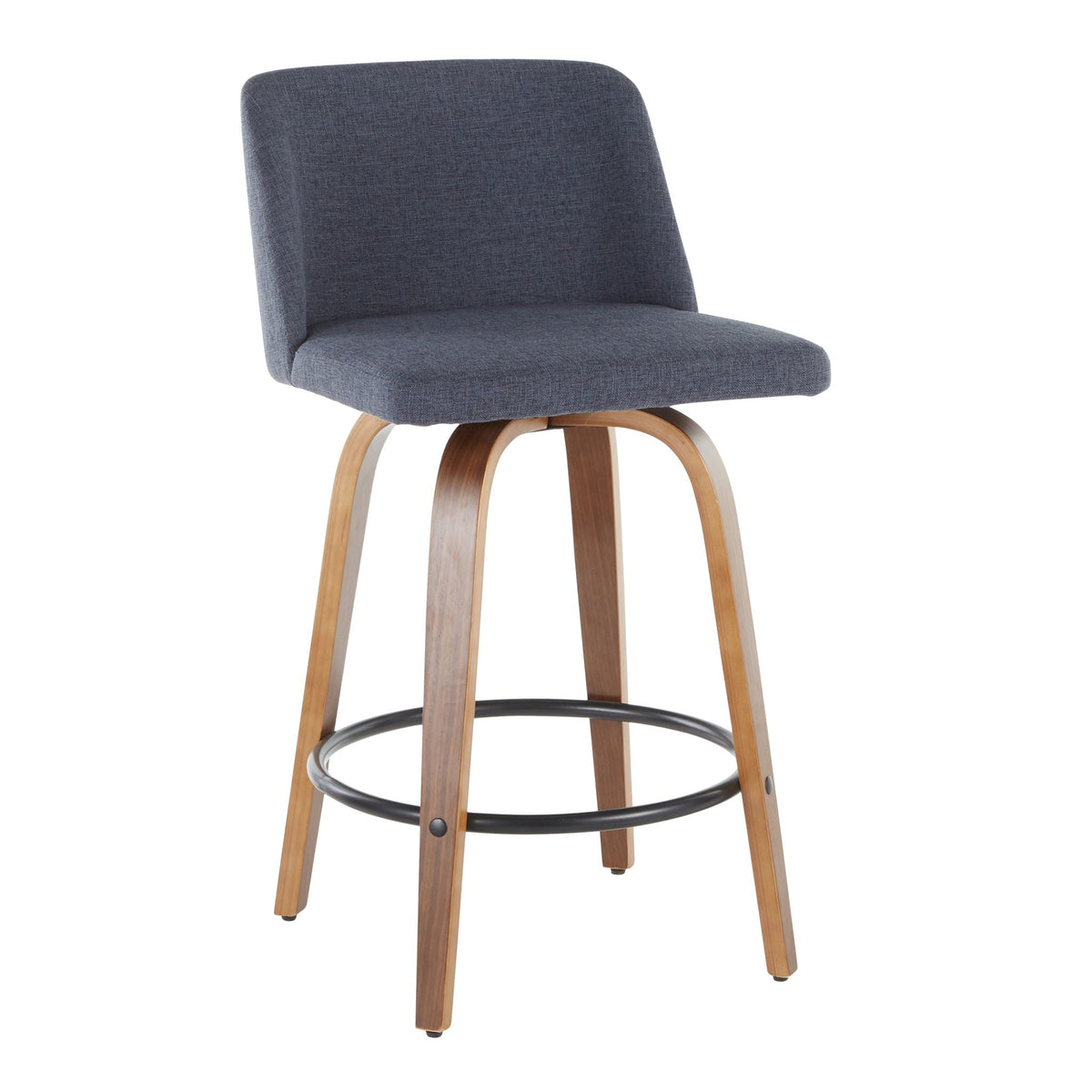 Toriano Counter Stool set of 2 in dark blue fabric with wood legs and ring footrest on Tampa Home & Garden Store