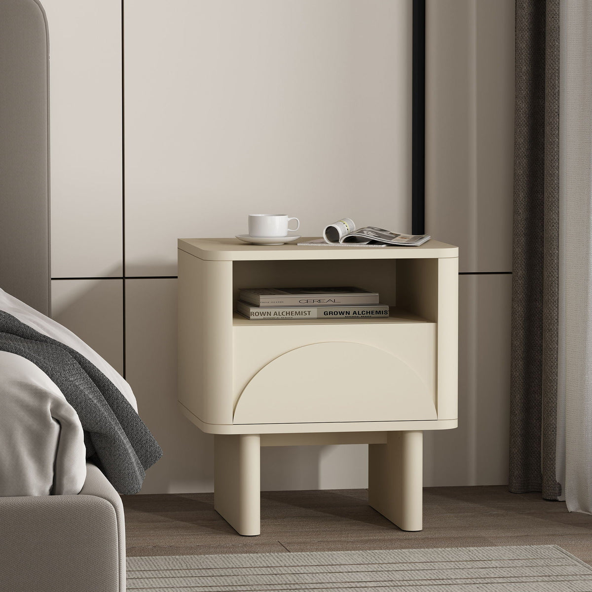 Modern Accent Nightstand with Drawer and Shelf beige cream by HouseOfZazla on Tampa Home & Garden Store