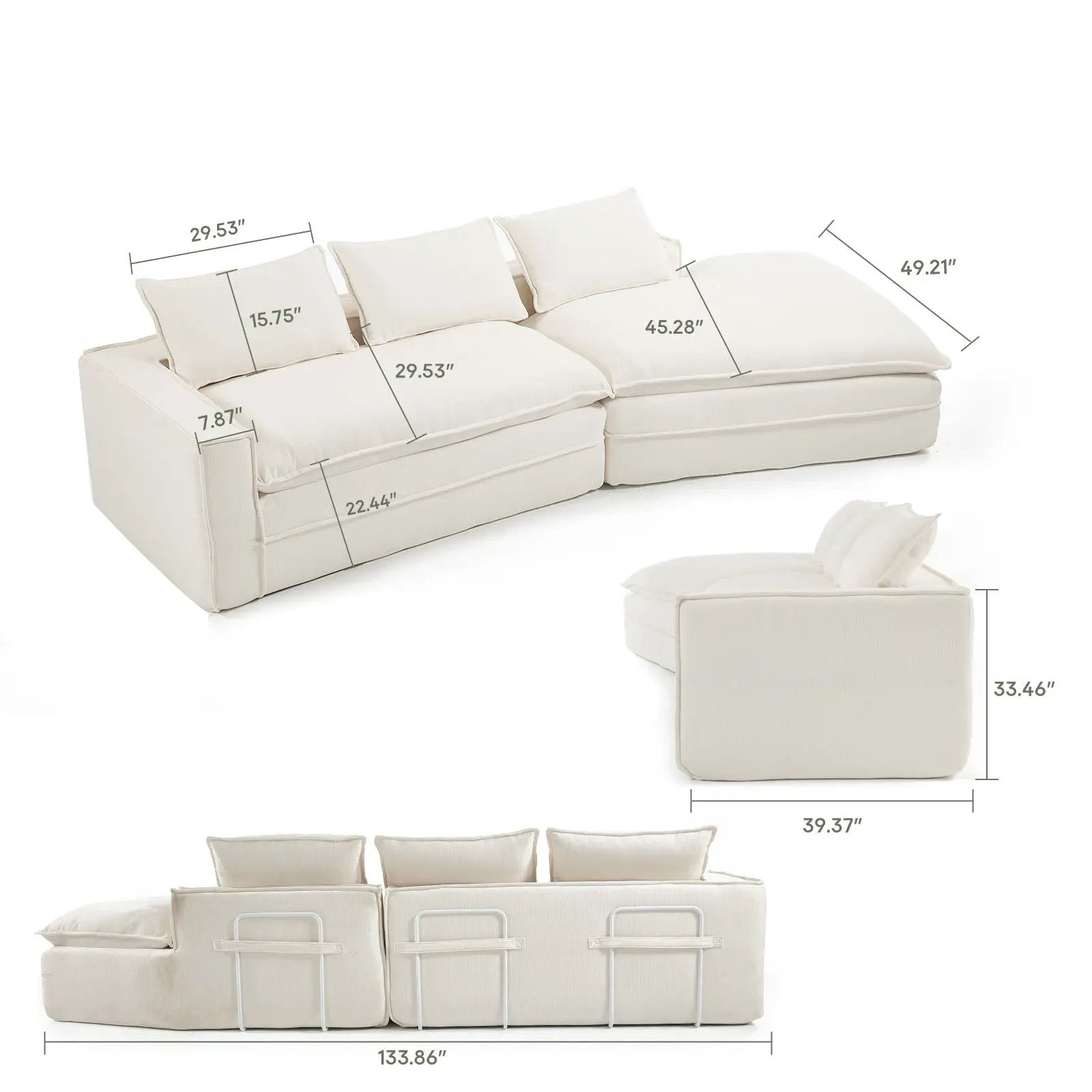 Modern Minimalist Modular Sectional Sofa with Deep Seats and Right Chaise by Unique Piece Furniture on Tampa Home & Garden Store
