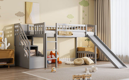 Loft bed in gray with staircase, slide and 2 drawers on Tampa Home & Garden Store