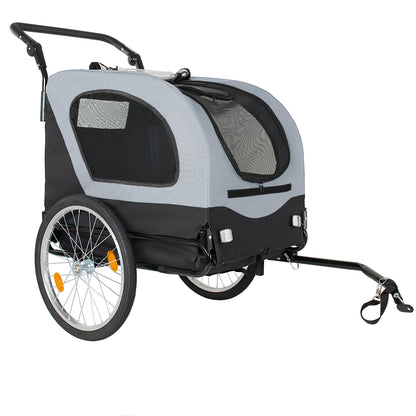 2-in-1 bike trailer and pet stroller by HouseOfZazla, grey fabric with mesh windows on Tampa Home & Garden Store