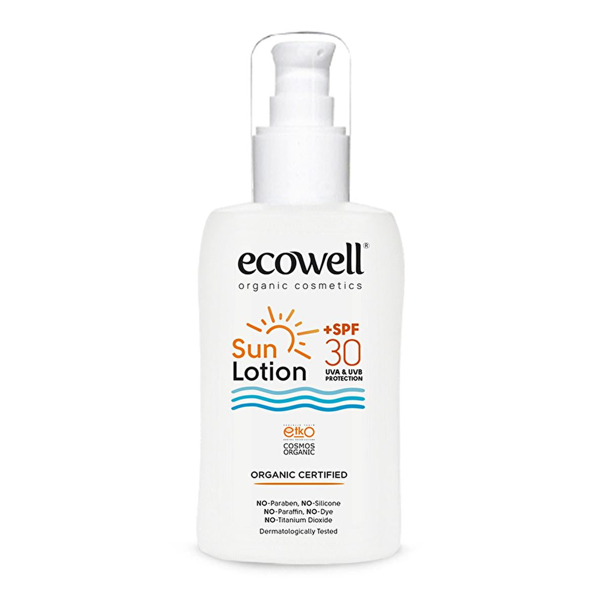 Ecowell Organic Sunscreen Lotion SPF 30 pump bottle with vegan mineral UV protection on Tampa Home & Garden Store