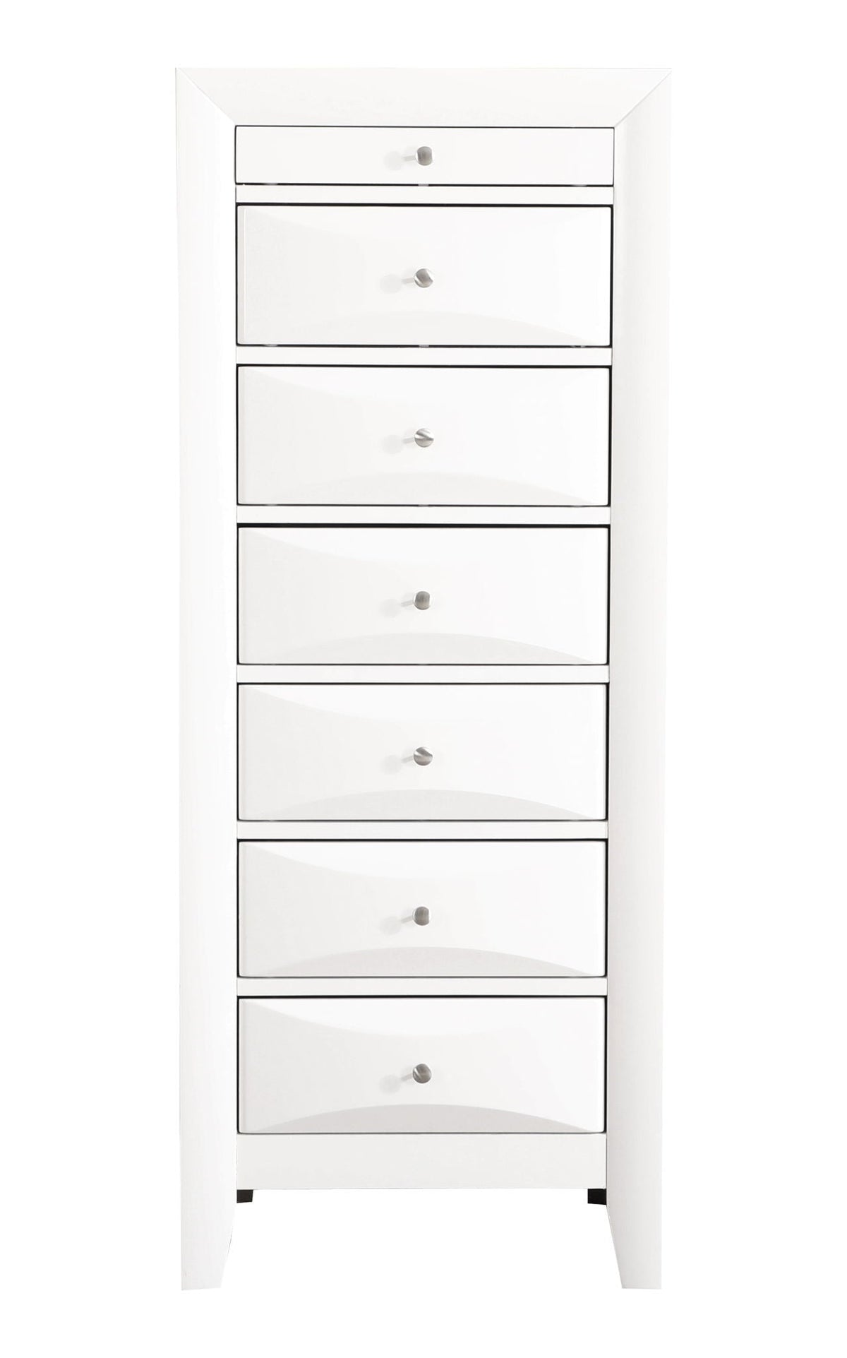 7 Drawer Lingerie Chest in white with silver knobs and glossy finish on Tampa Home & Garden Store