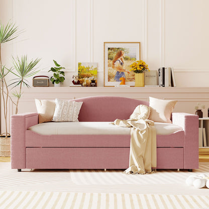 Upholstered pink daybed with storage drawers and beige throw by HouseOfZazla on Tampa Home & Garden Store