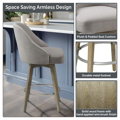Counter Stool with Swivel Seat and Solid Wood Legs by HouseOfZazla in beige/gray fabric on Tampa Home & Garden Store