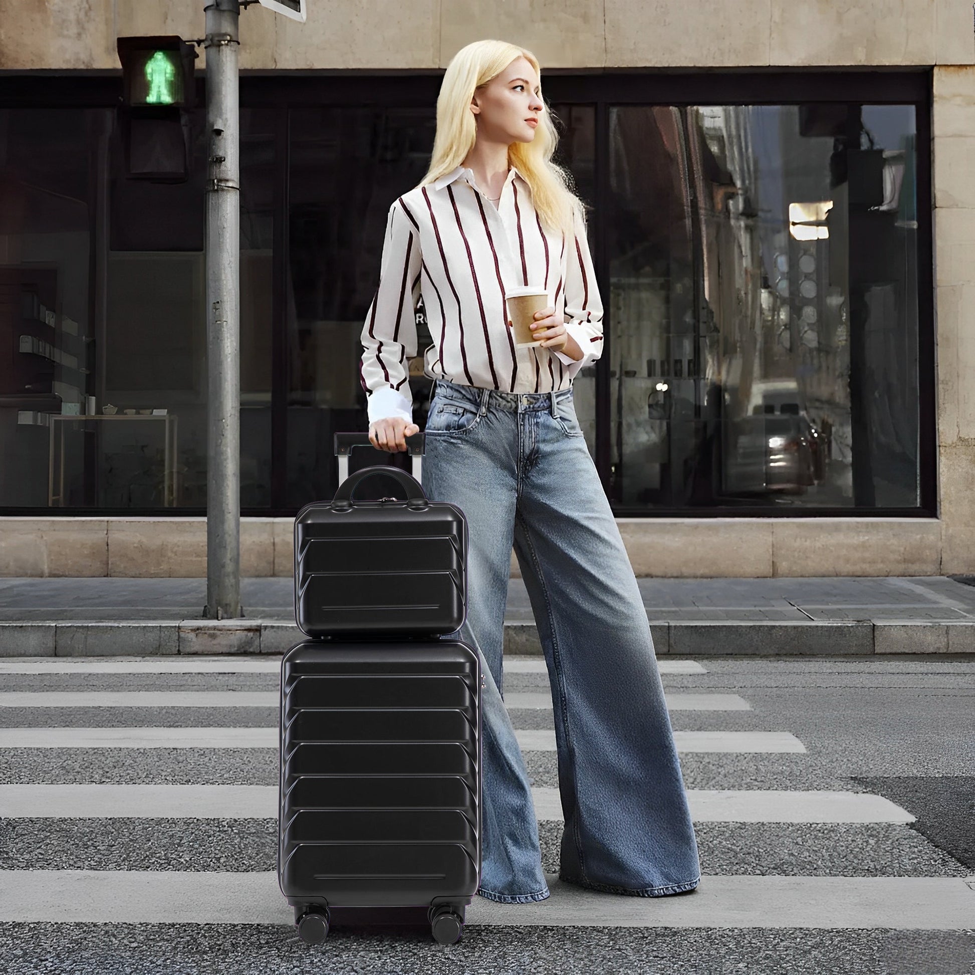 Luggage set HouseOfZazla 14/20 in ABS spinner wheels with combination lock, black on Tampa Home & Garden Store