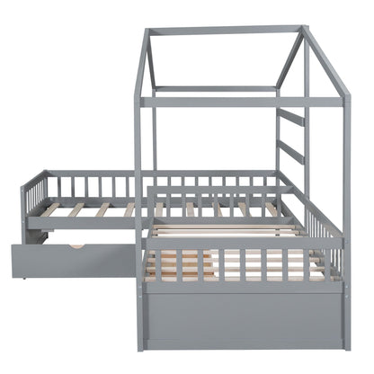 L-shaped platform bed in gray metal with 3 storage drawers and a slatted base on Tampa Home & Garden Store
