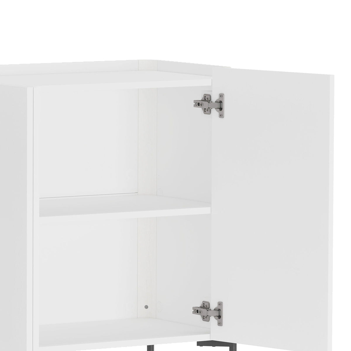 Abbey Sideboard by HouseOfZazla in white, open cabinet with adjustable shelf and metal hinge on Tampa Home & Garden Store