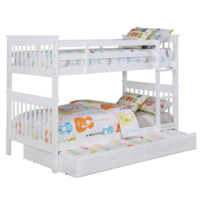 White slatted twin bunk bed by HouseOfZazla with built-in ladder and under-bed drawers on Tampa Home & Garden Store
