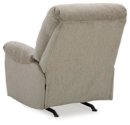 Stonemeade Rocker Recliner in beige fabric with black metal rockers by Unique Piece Furniture on Tampa Home & Garden Store